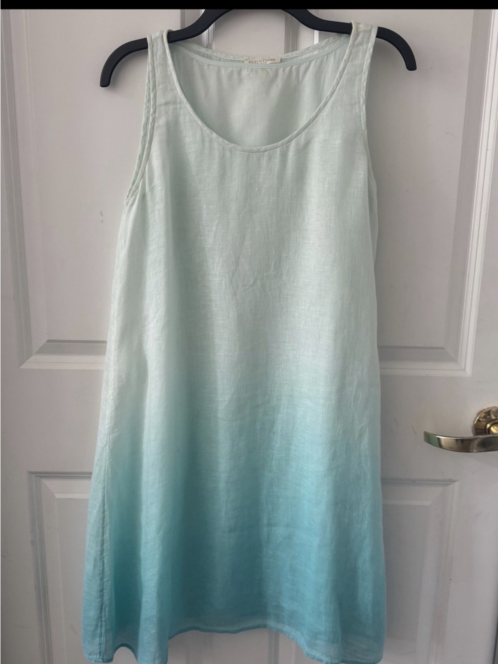 Eileen Fisher blue/teal ombré 100% linen sleeveless shift dress in Petite S New